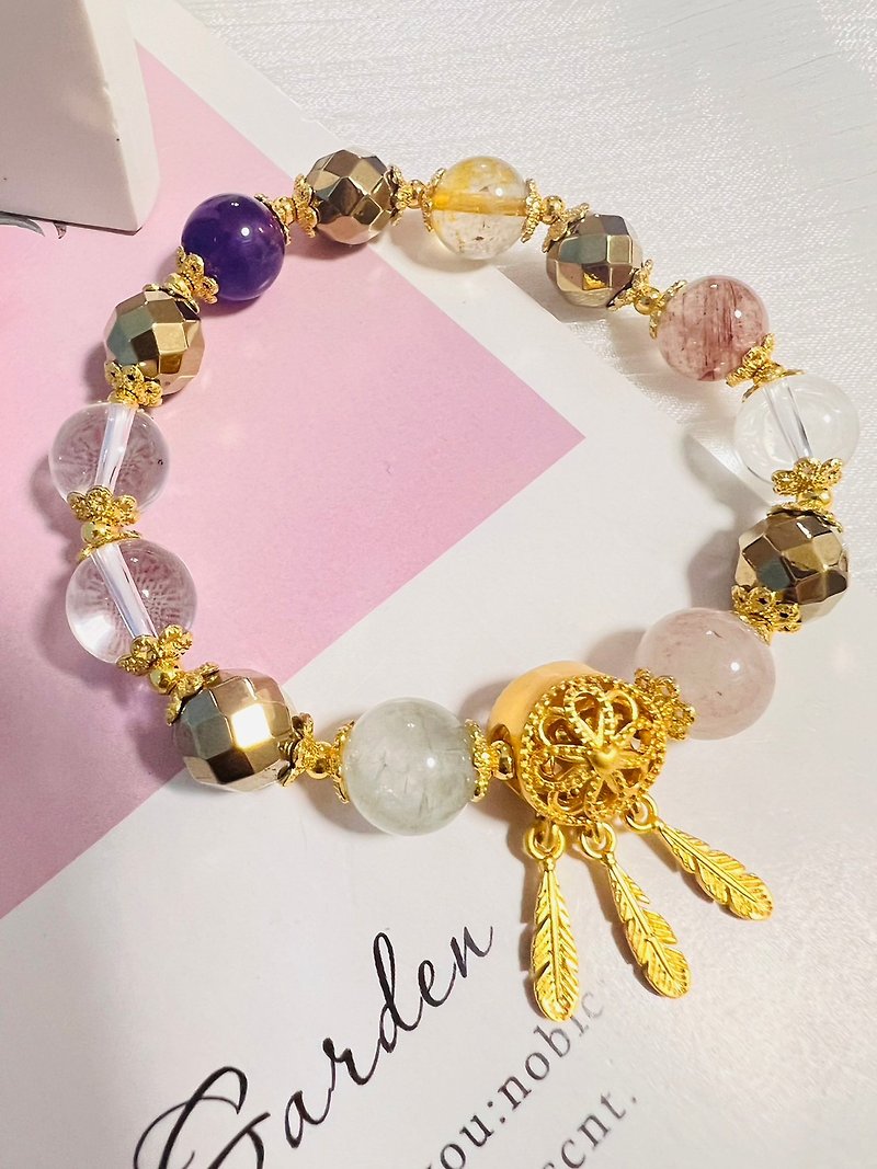 [Dream Catcher Colorful Gemstone-Amethyst Bracelet] All-round blessings for bringing wealth and wealth - ของวางตกแต่ง - เครื่องเพชรพลอย สีม่วง
