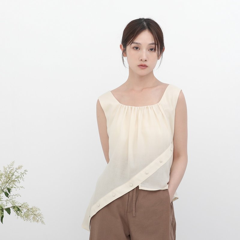 台北時裝週限定款/Chaji_侘寂・後扭轉造型背心_23SF011_米 - 背心/無袖上衣 - 聚酯纖維 白色