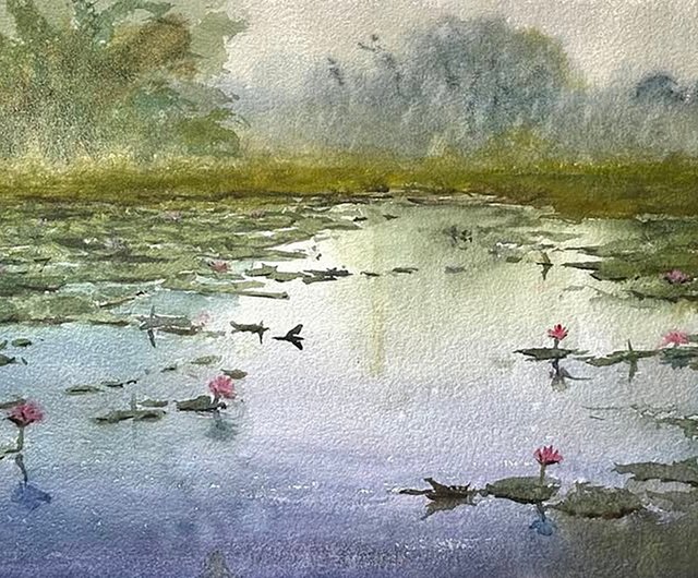 睡蓮｜癒しの水彩画シリーズ 水彩原画【既収蔵品のため入札