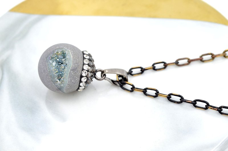 銀河宇宙星球瑪瑙珠子頸鍊項鍊 人造電鍍幻彩上色天然水晶  - 項鍊 - 寶石 多色