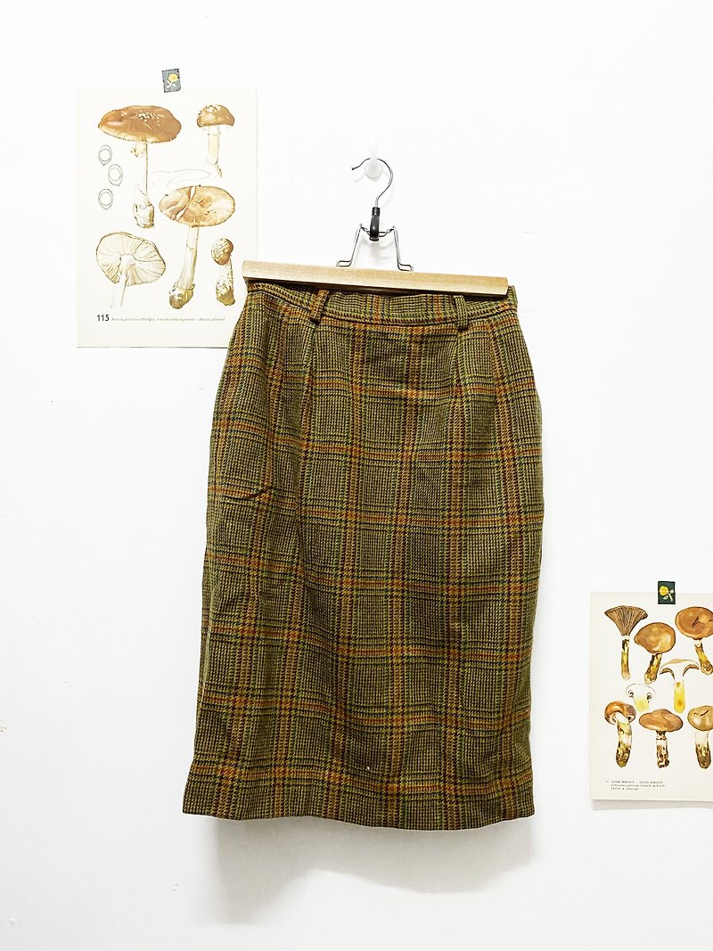 Retro plaid British style skirt - กระโปรง - ขนแกะ สีนำ้ตาล