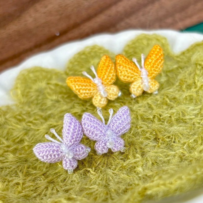 Crochet Butterfly Sterling Silver Stitch Earrings - ต่างหู - งานปัก 