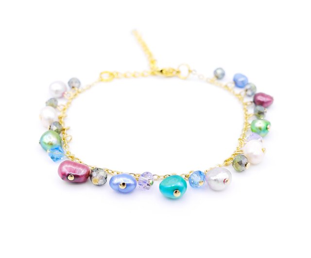 Pamycarie ZINNIA Gold-plated 925 Silver Pearl Bracelet Pink/Blue