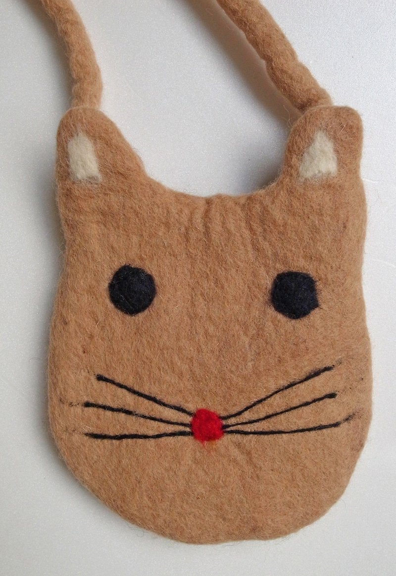Felt crossbody bag Animal_Cat_Light brown - Messenger Bags & Sling Bags - Wool Brown