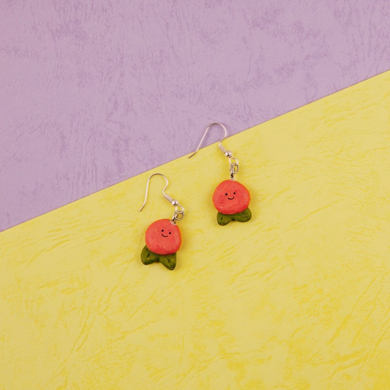 桃子耳環 / 耳夾 手工免燒陶耳環 - 耳環/耳夾/耳骨夾 - 陶 紅色