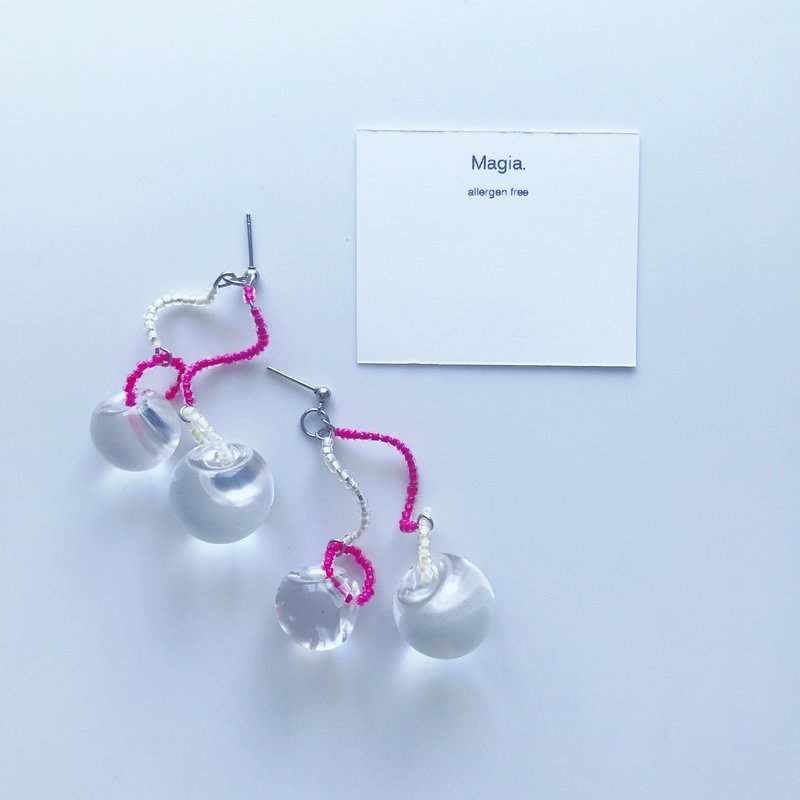 11038 *** kune　——　beaded earrings ___ pink*cream - Earrings & Clip-ons - Glass Pink