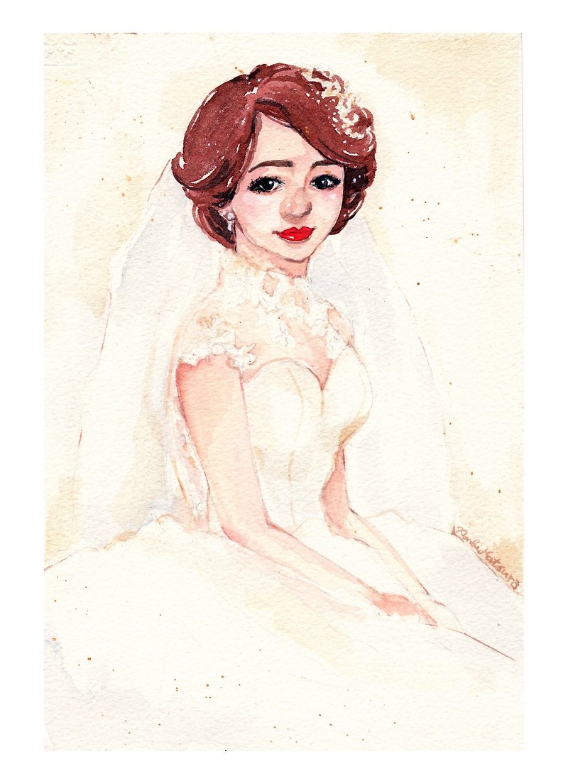 People Portrait / A4 portrait commission of bride / Single store / Wedding gift - การ์ดงานแต่ง - กระดาษ หลากหลายสี