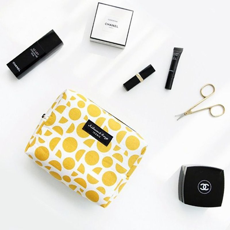 Clear Specials - Small Concealed Cotton Cosmetic Bag - Geometric Yellow, ICO88837 - กระเป๋าเครื่องสำอาง - ผ้าฝ้าย/ผ้าลินิน สีเหลือง