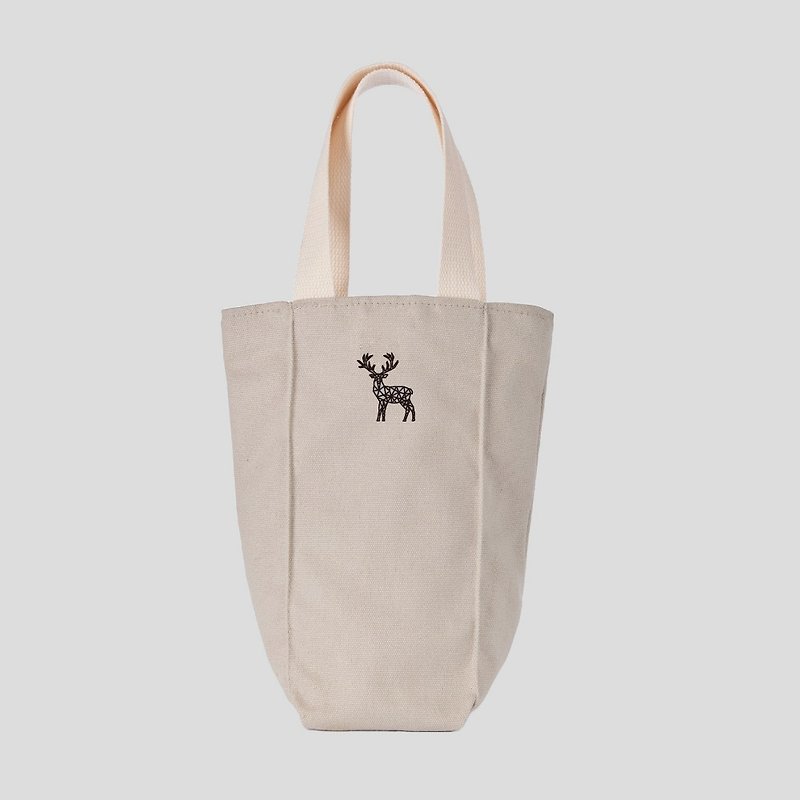 YCCT environmentally friendly beverage bag tall model - Reindeer - large capacity double-layer canvas - Beverage Holders & Bags - Cotton & Hemp Multicolor