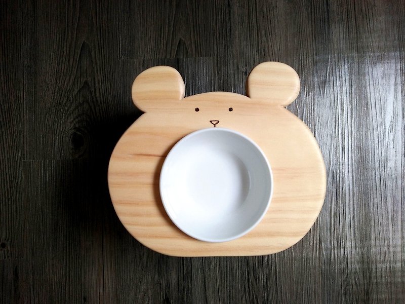 Hairy Kids Dining Table Series - "Bear Bear" Log Pet Table Dish - ชามอาหารสัตว์ - ไม้ สีนำ้ตาล