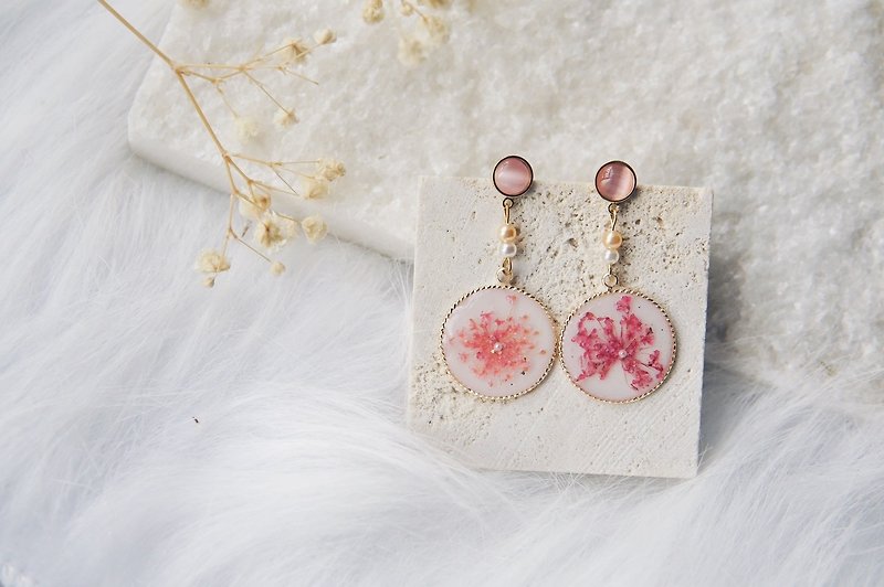 [Spring Pink Snow] Dried Flowers-Snowdrop Flowers/Earrings/ Clip-On/ Silver/Pendants/Pink - ต่างหู - เงินแท้ สึชมพู