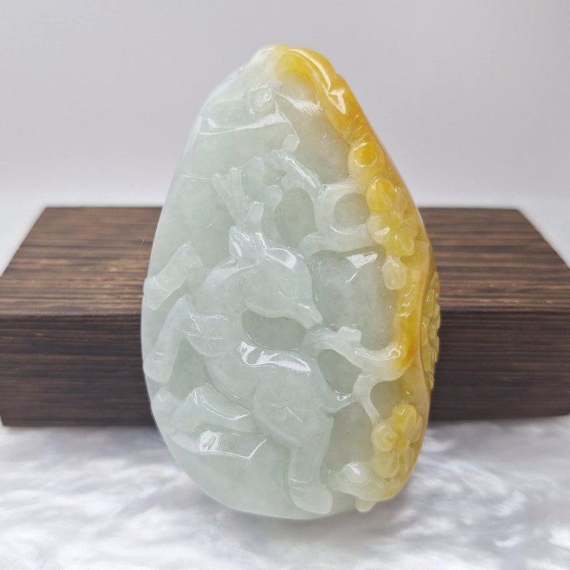 Natural Yellow Jade Yilu You You Sika Deer Brand Piece | Natural Burmese Jade A Grade Jadeite - Necklaces - Jade 