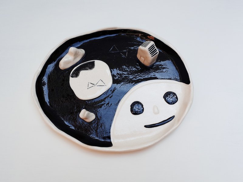 夜空陶盤創作 - 盤子/餐盤/盤架 - 陶 黑色