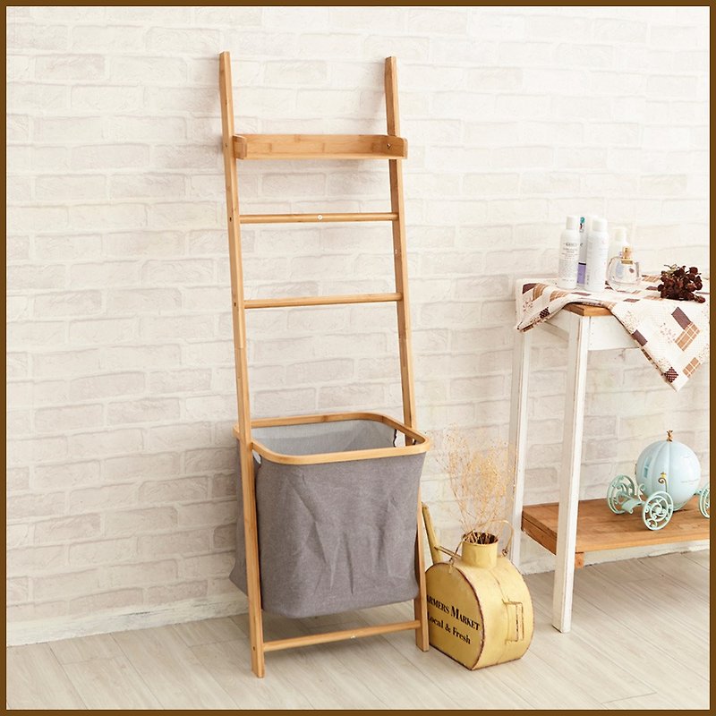[ikloo] Japanese texture wall-mounted laminate hanger (with clothes basket) - Hangers & Hooks - Other Materials 
