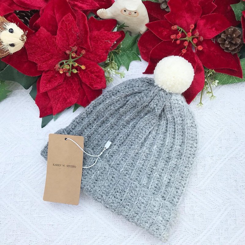 Hand felt knitted woolen hat_gradient gray - Baby Hats & Headbands - Wool Gray