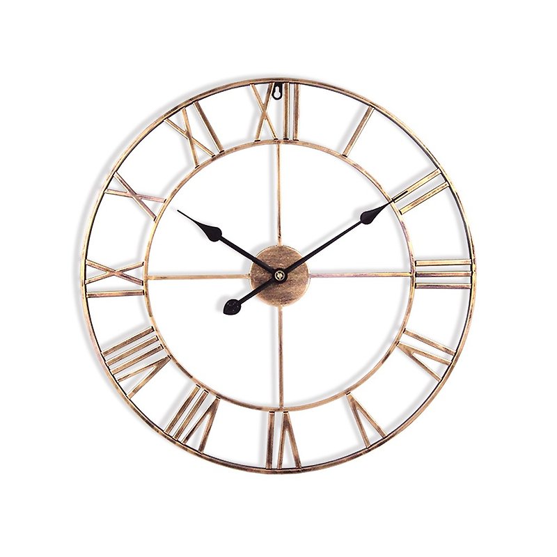 鐵製設計時鐘 仿鏽黑針 60cm 台製機芯 羅馬數字 鐵藝鐘 簡約 - 時鐘/鬧鐘 - 其他金屬 金色