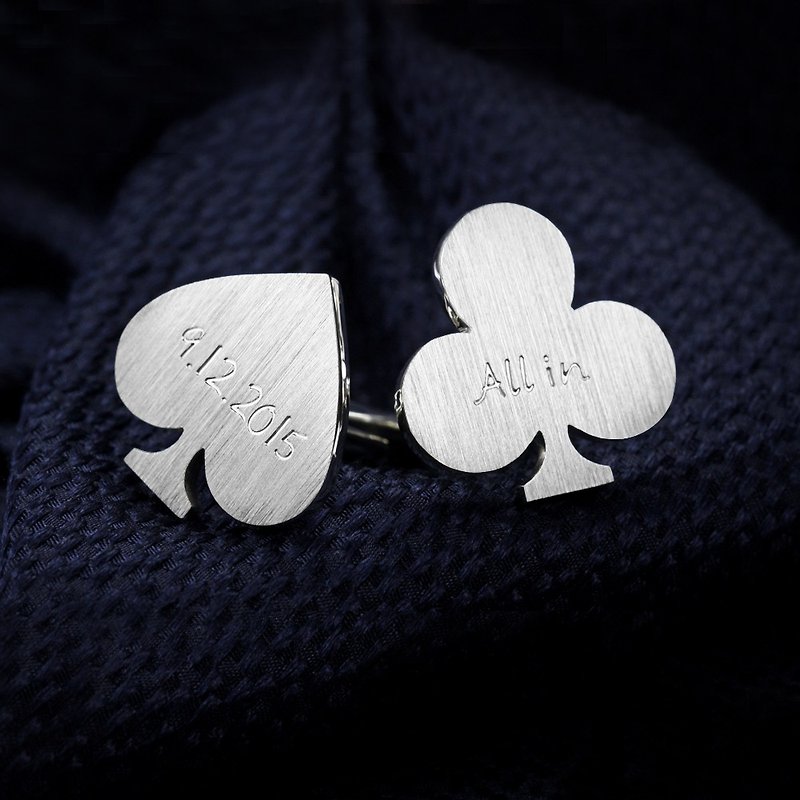 Poker Cufflinks for groom – Wedding cufflinks engraved in 925 sterling silver - 袖扣 - 其他金屬 銀色