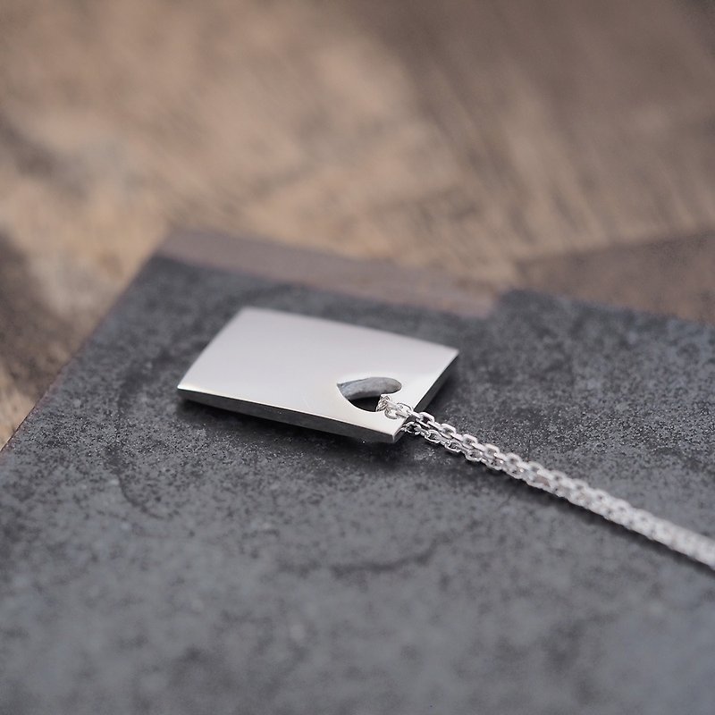 Heart + Square Men's Necklace Silver 925 - สร้อยคอ - โลหะ สีเงิน