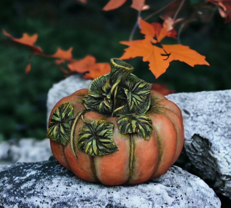 Orange Pumpkin Jewelry Box Handmade Halloween Decor Pumpkin with a lid - 居家收納/收納盒/儲物盒 - 陶 橘色