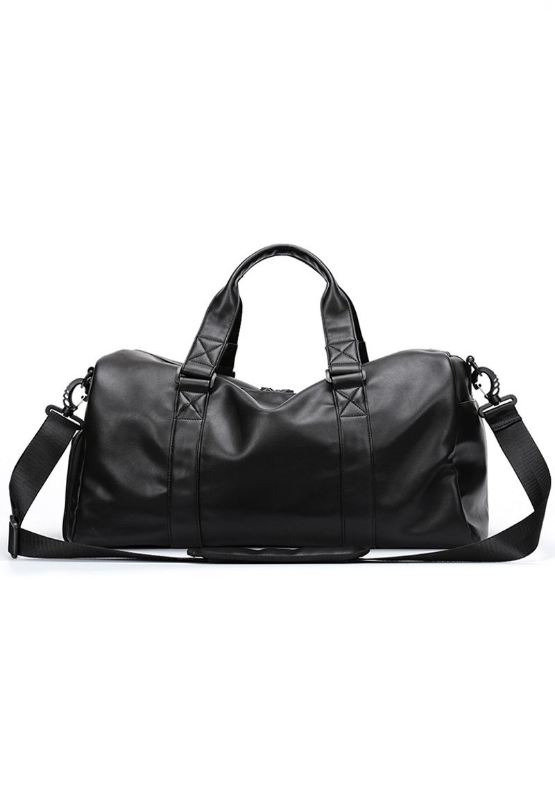 Leather Travel Duffel Bag With Shoes Compartment TTH0121 black - Messenger Bags & Sling Bags - Faux Leather Black