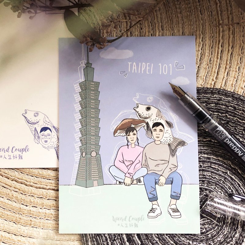 我們在台北101 插畫明信片一張 - 卡片/明信片 - 紙 多色