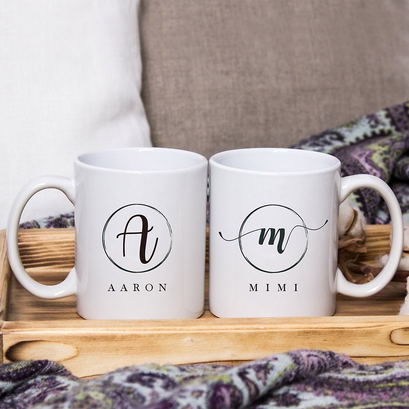 【結婚紀念禮物】 情侶定制馬克杯陶瓷杯 客製化名字 - 咖啡杯 - 陶 白色