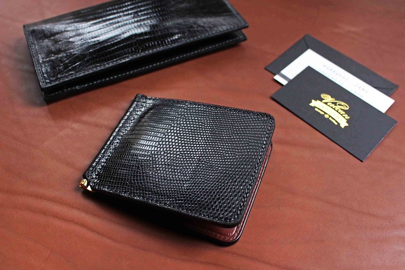 VULCANマネークリップ財布紙幣紙幣クリップのショートクリップトカゲの皮リザードスキンレザーマネークリップ2色 - 財布 - 革 ブラック