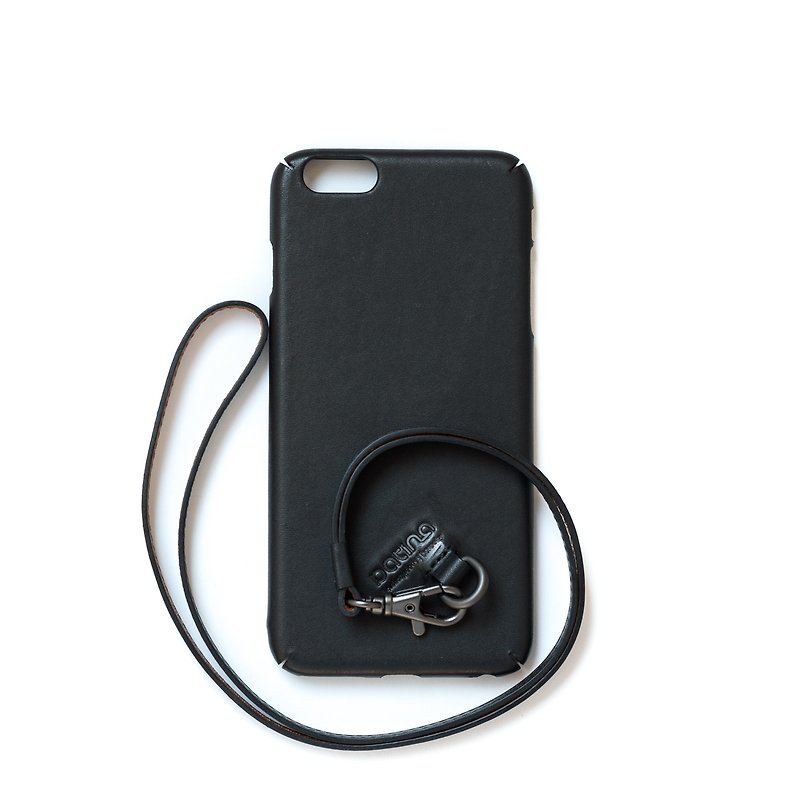 Patina | leather handmade iPhone all-inclusive lanyard phone case - Phone Cases - Genuine Leather Black