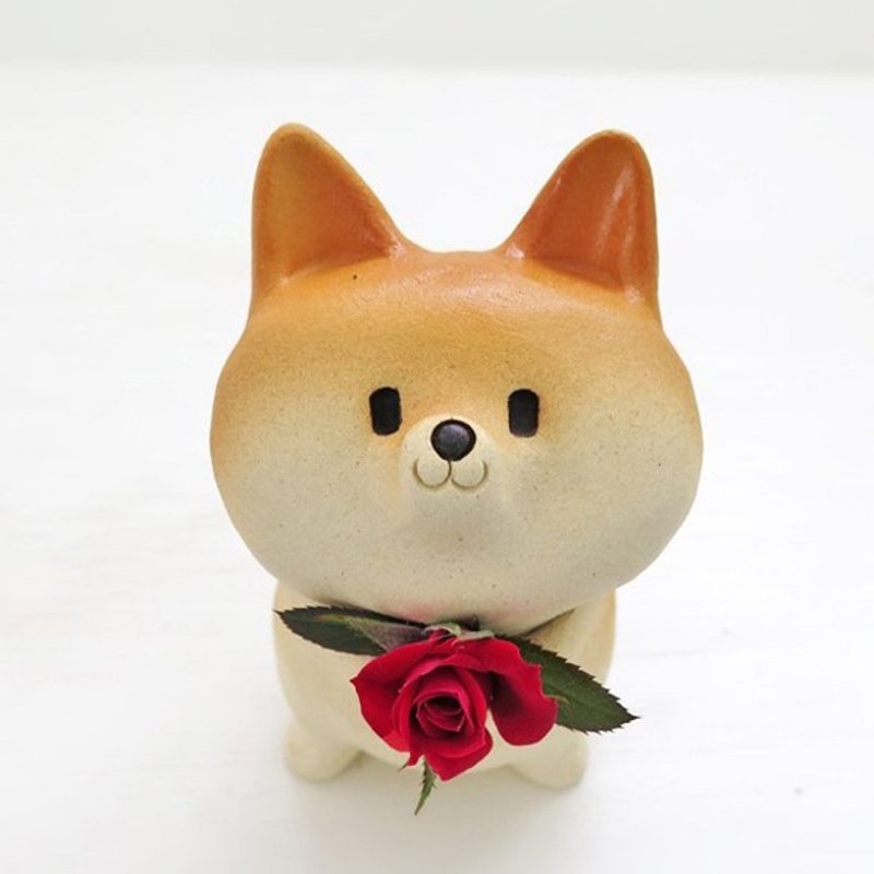Single-flower vase of Shiba Inu type Shiba Inu is Japanese dog.　柴犬・工房しろ - 盆栽/植栽 - 陶 橘色
