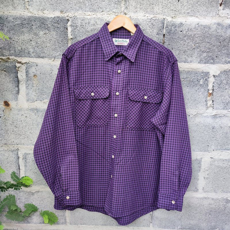 เสื้อเชิ้ตวินเทจ Gander Mountain Quiet+ Checkered Purple Button Up Shirt - เสื้อเชิ้ตผู้ชาย - ผ้าฝ้าย/ผ้าลินิน สีม่วง