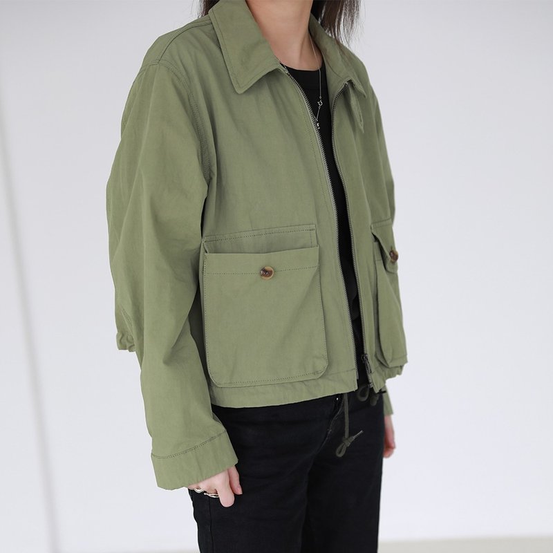 3rd三天堂 夾克外套女春秋季新款日產口袋小工裝休閒立領短款上衣 - 女裝外套/大衣 - 棉．麻 