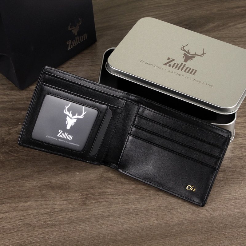 Landor genuine leather wallet wallet custom engraved black leather wallet compact - กระเป๋าสตางค์ - หนังแท้ สีดำ