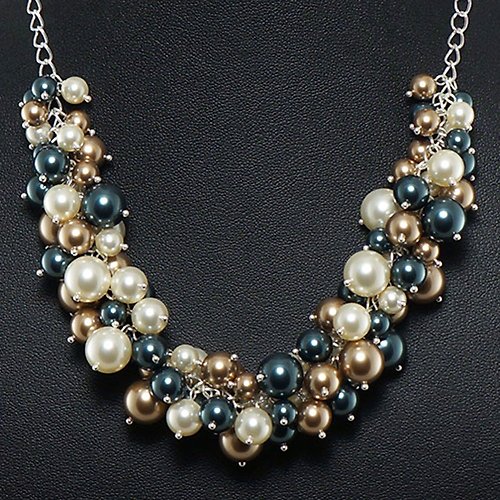 AGATIX Swarovski Pearl Jewelry Set Blue Beige White Necklace and Bracelet Jewelry Set