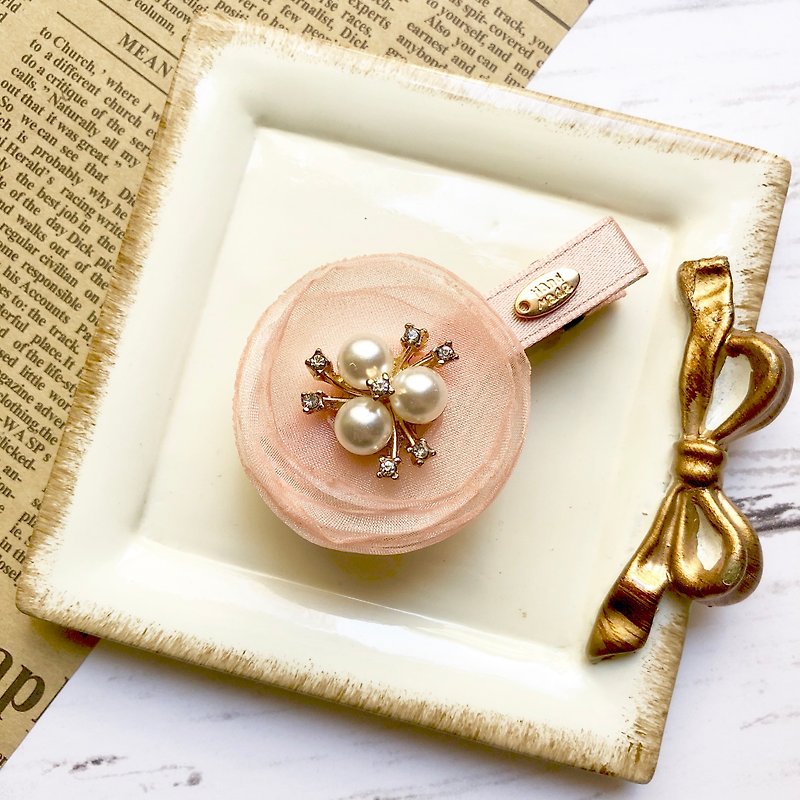 Yarn Flower Pearl Hairpin/Peach - Hair Accessories - Other Materials Orange