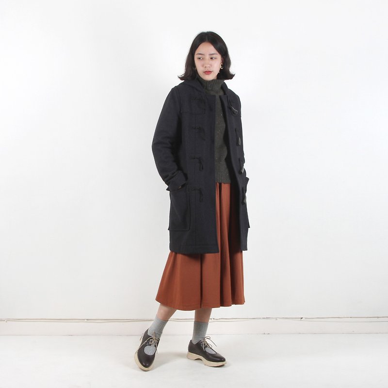 Ancient】 【egg plant stone wash black horns buckle vintage coat - Women's Casual & Functional Jackets - Wool Black