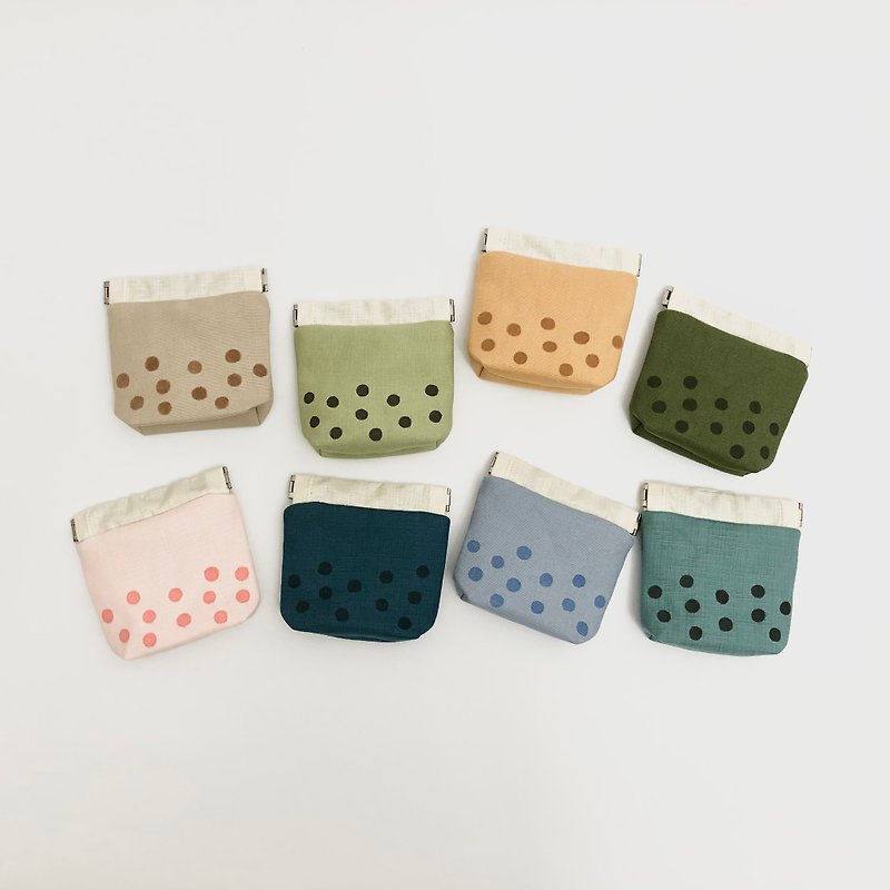 Hand-painted pearl milk tea earphone bag coin purse birthday gift gift - กระเป๋าใส่เหรียญ - ผ้าฝ้าย/ผ้าลินิน หลากหลายสี