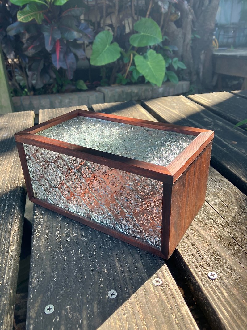Begonia flower retro glass cypress box walnut color - Storage - Wood 