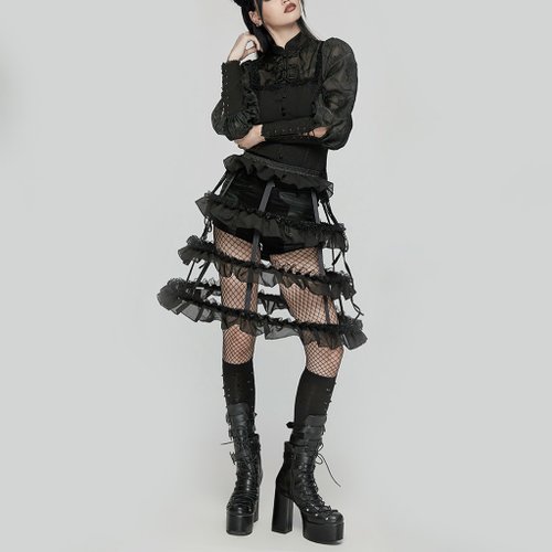 PUNK RAVE 哥德蘿莉塔愚者緞帶鏤空裙撐