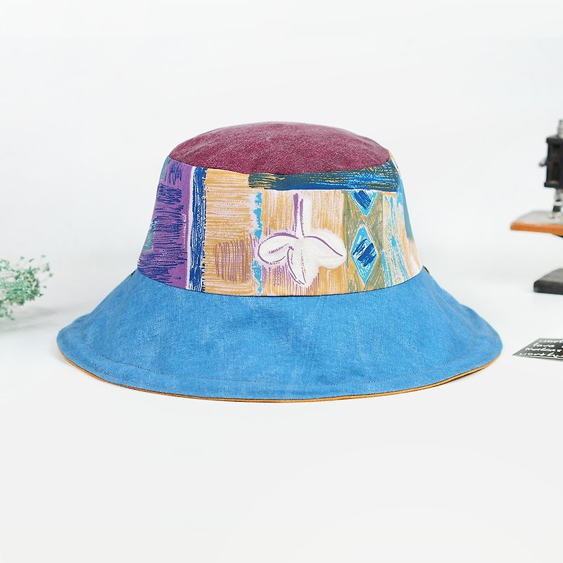 Handmade double-sided bucket hat - หมวก - ผ้าฝ้าย/ผ้าลินิน สีม่วง