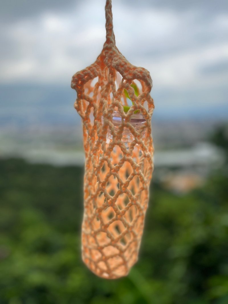 Fishing net woven eco-friendly water bottle bag - ถุงใส่กระติกนำ้ - ผ้าฝ้าย/ผ้าลินิน สีส้ม