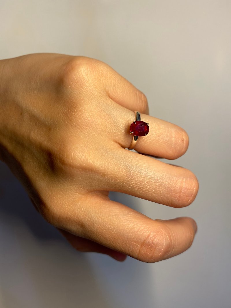 紅寶石 爪鑲 戒指 尼泊爾 手工製 925純銀 - 戒指 - 寶石 紅色