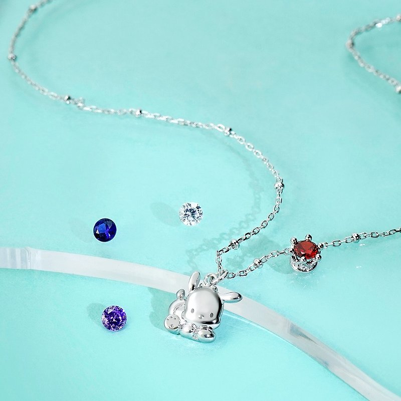 [Customized Gift] Pochacco & Me Series-Pachacco Dog Birthstone Sterling Silver Necklace - Necklaces - Sterling Silver Silver