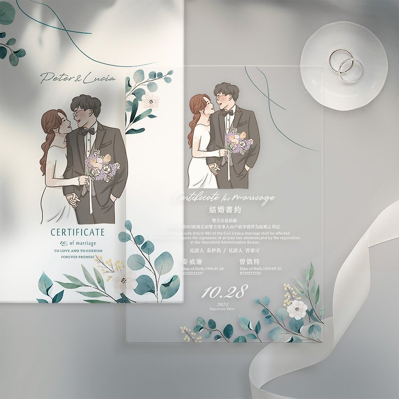 [Wedding Gift] Acrylic wedding contract-customized face painting-including contract folder and paper set - Marriage Contracts - Acrylic Transparent