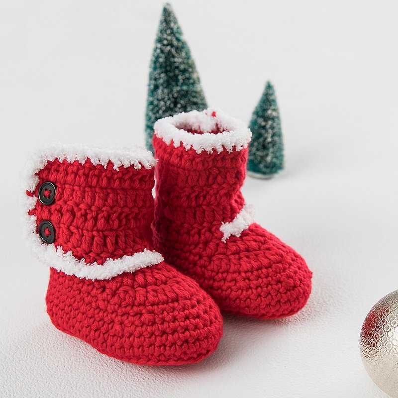 Good day blossoming Christmas baby knitted snow boots indoor shoes - Kids' Shoes - Cotton & Hemp Red