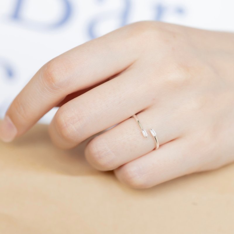 雙長方鋯石925純銀戒指 可調式戒指 - 戒指 - 寶石 銀色