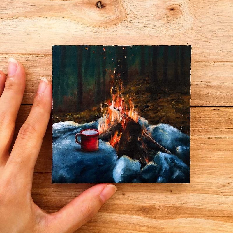 STUDIO CLEARANCE- Campfire Camping Oil Painting. Wanderlust Adventure. - Posters - Cotton & Hemp 