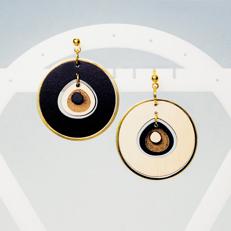 【土耳其邪眼、惡魔之眼】木質造型耳環 表鍍14K金耳針可換夾 - 耳環/耳夾 - 木頭 黑色