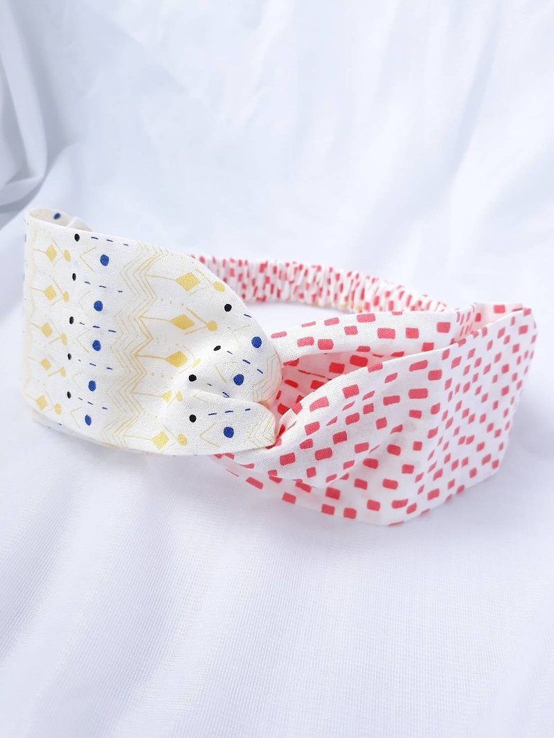 Red and yellow square dots two-color handmade headband - ที่คาดผม - ผ้าฝ้าย/ผ้าลินิน หลากหลายสี