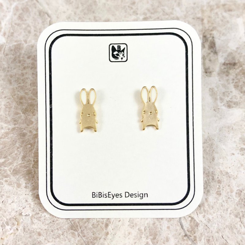 比比最愛動物系列-小兔 金色 不銹鋼耳針 - 耳環/耳夾/耳骨夾 - 不鏽鋼 