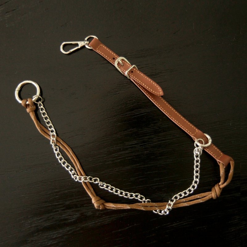 Hand-sewn genuine leather short strap miu long chain bag charm bracelet - สร้อยคอยาว - หนังแท้ 